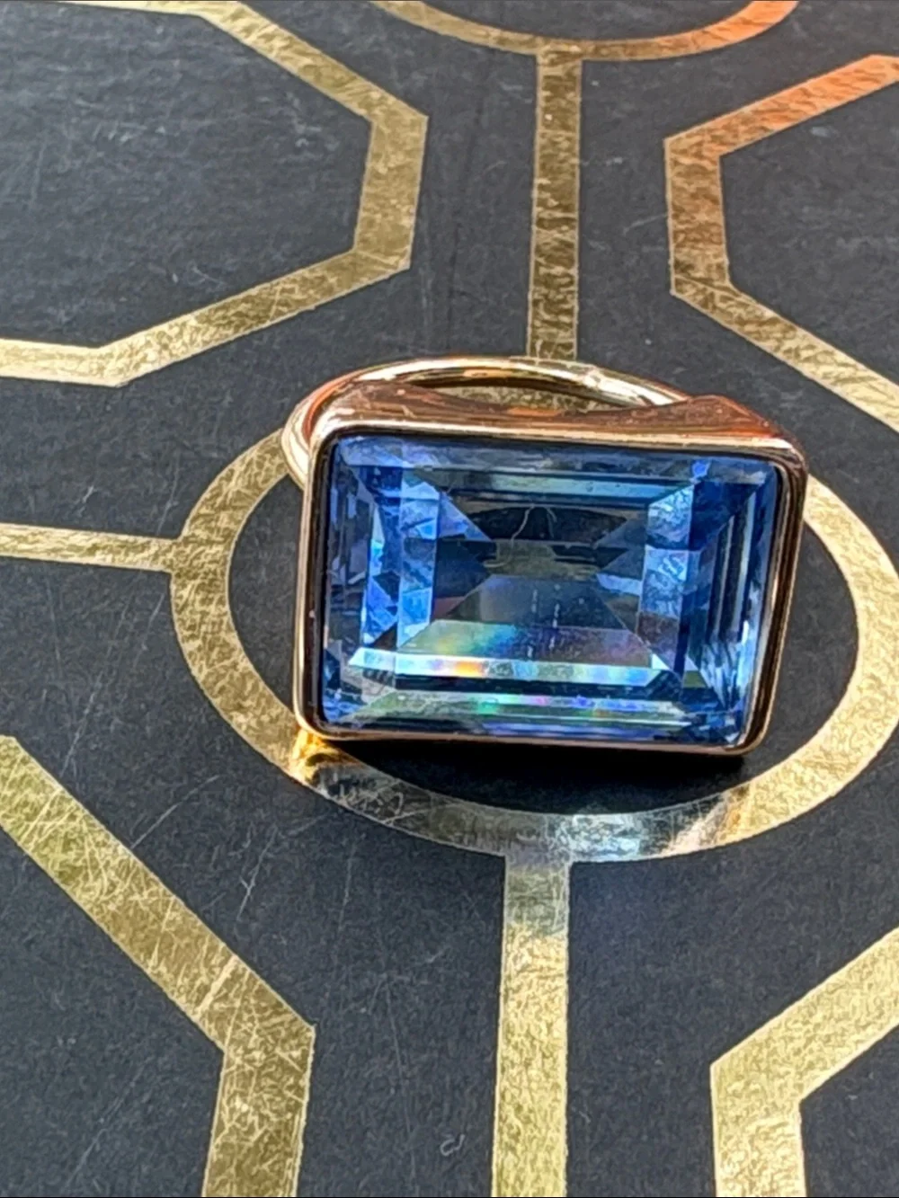 Art Deco Blue Crystal Cocktail Ring 💍 Size 9